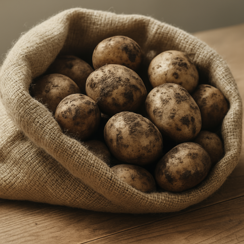 remove kitchen appliances. Zoom in more on the sack and table. Brighten photo.